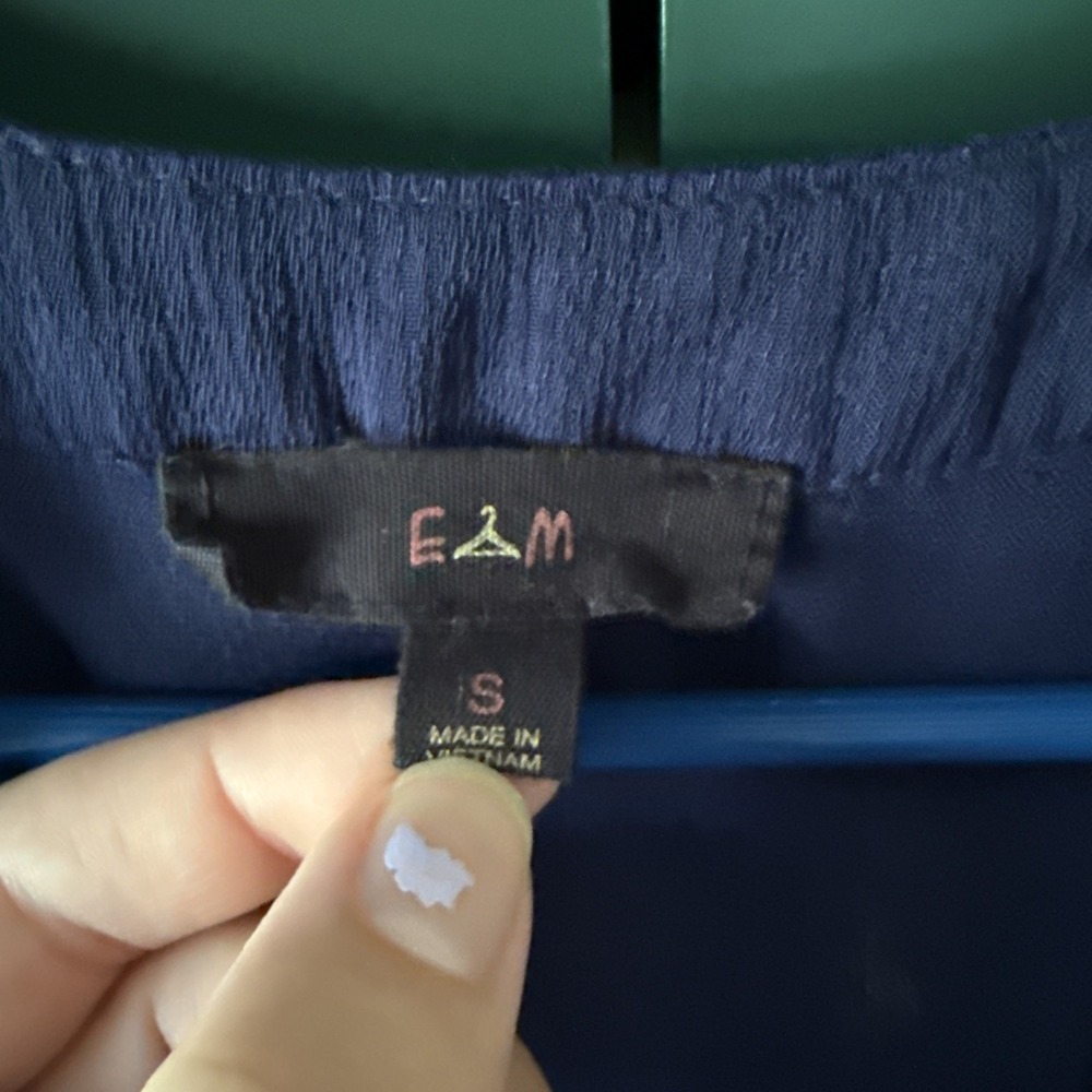 Flower Stitched Dark Blue Tank Size S Whimsical Romantic Dreamy Flirty - Picture 3 of 5